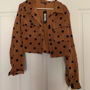 Corduroy polka dot cropped jacket